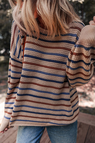 Drop Shoulder Sweater with Striped Knit