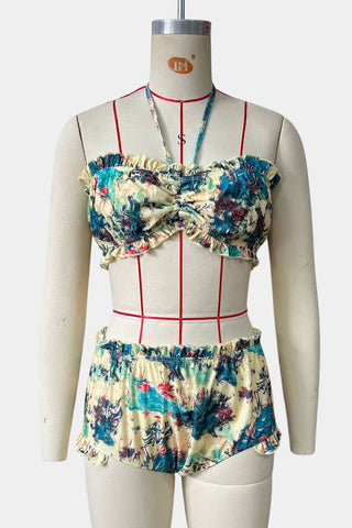 Striped Ruffle Bikini Set