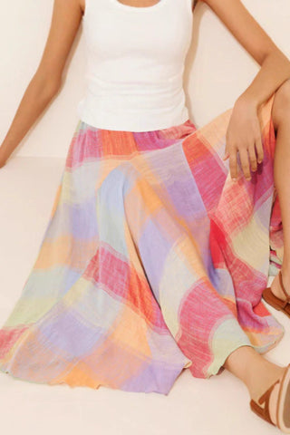 Pleated Checkered Midi Skirt