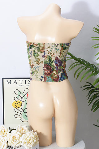 Floral Lace-Up Strapless Camisole
