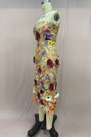 Strapless Floral Embellished Midi Dress