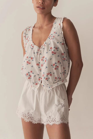 Eyelet Tie-Front Sleeveless Blouse