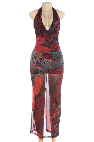Halter Neck Sheer Casual Dress