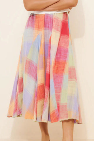 Pleated Checkered Midi Skirt