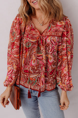 Ethnic Paisley Print Tassel Blouse