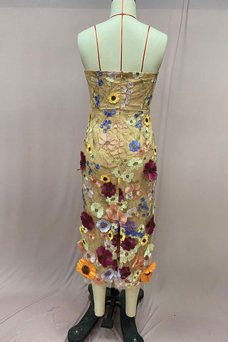 Strapless Floral Embellished Midi Dress