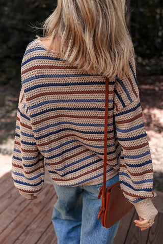 Drop Shoulder Sweater with Striped Knit