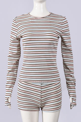 Striped Long-Sleeve Short Set