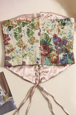 Floral Lace-Up Strapless Camisole