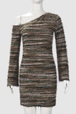 Off-Shoulder Textured Casual Dress