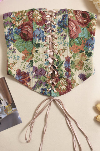 Floral Lace-Up Strapless Camisole