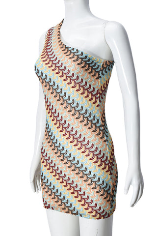 One-Shoulder Patterned Mini Dress