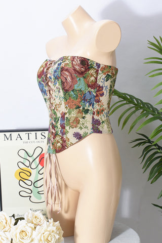 Floral Lace-Up Strapless Camisole