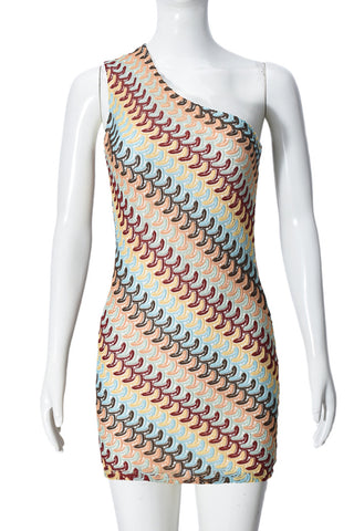One-Shoulder Patterned Mini Dress