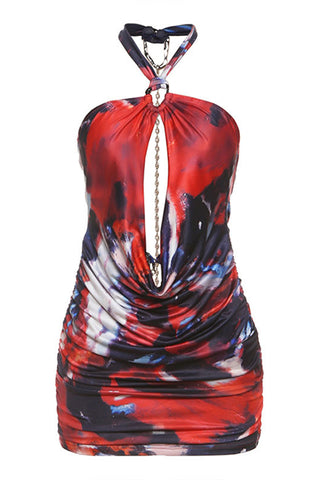 Halter-Neck Plunge Vacation Dress