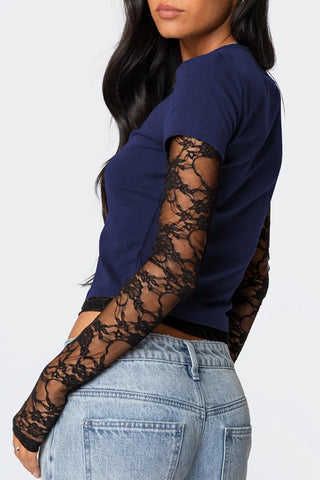 Lace Sleeve Fitted Tee
