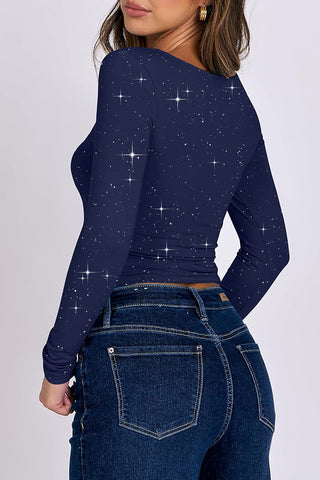 Starry Long Sleeve Square Neck Top