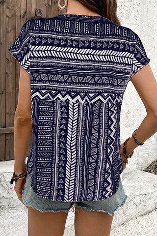 Geometric Print Keyhole T-Shirt