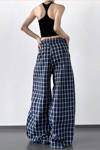 Plaid Wide-Leg Casual Pants