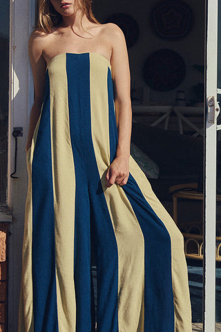 Strapless Wide-Leg Striped Jumpsuit
