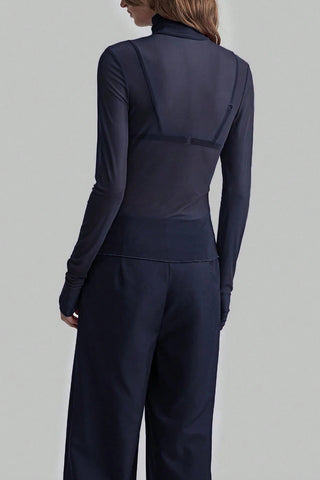 Sheer Turtleneck Long Sleeve Blouse