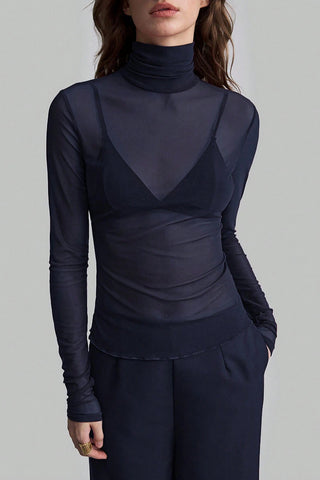Sheer Turtleneck Long Sleeve Blouse