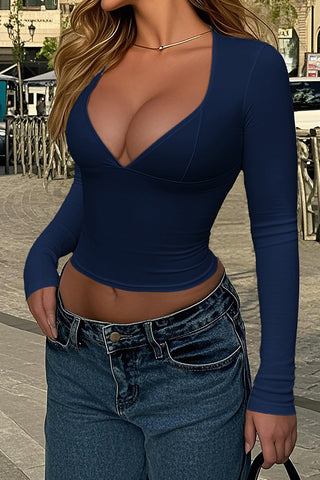 Deep V-Neck Long Sleeve Crop Top