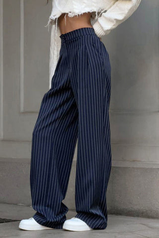 High-Waist Pinstripe Casual Pants