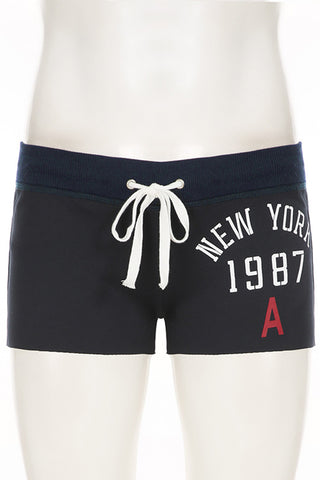Athletic Lettering Shorts with Drawstring