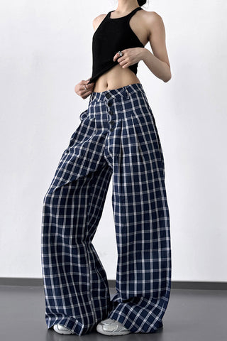 Plaid Wide-Leg Casual Pants