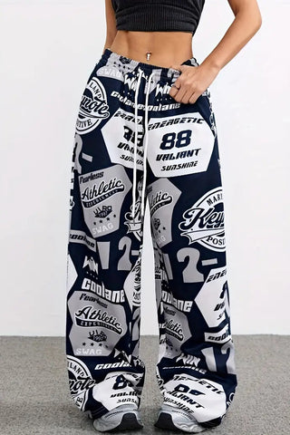 Graffiti Print Wide Leg Pants