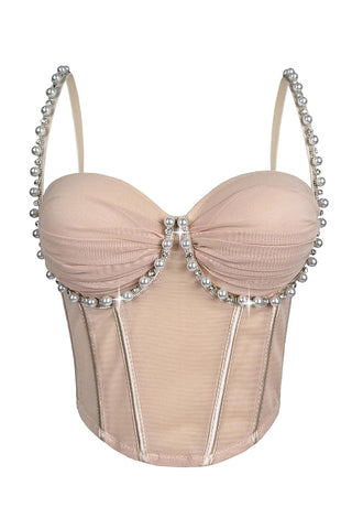Pearl-Embellished Bustier Tank Top