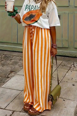 Striped Wide-Leg Casual Pants