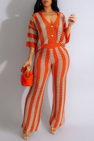 Striped Button-Front Pants Set