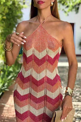 Chevron Knit Halter Midi Dress