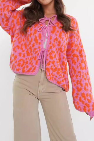 Tie-Front Leopard Cardigan