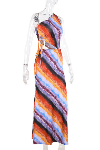 Asymmetrical Swirled Pattern Midi Dress