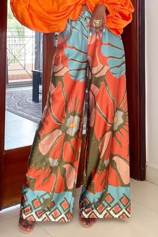 Floral Wide-Leg Casual Pants