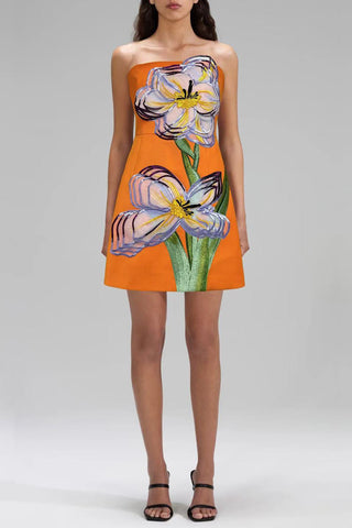 Strapless Floral Embellished Dress