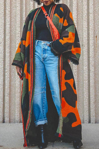 Statement Striped Pattern Poncho