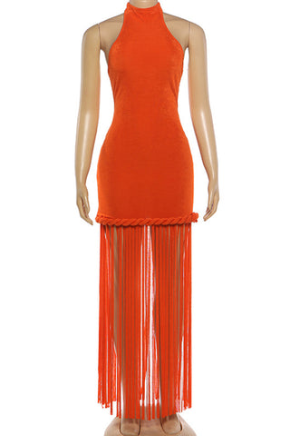 Fringe Hem Halter Dress