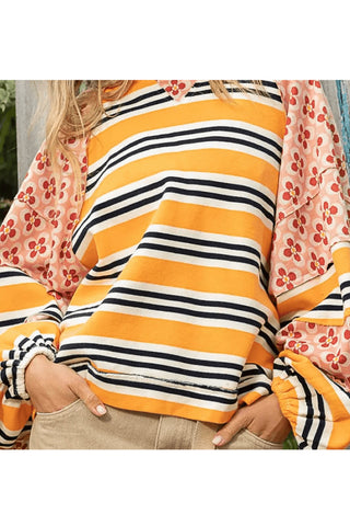 Striped and Floral Pattern T-Shirt