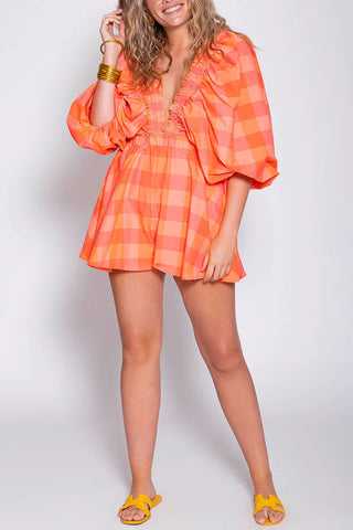 V-Neck Balloon Sleeve Romper