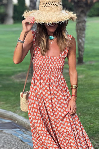 Printed Midi Dress with Tiered Skirt