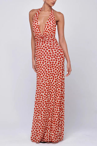 Halter Neck Polka Dot Maxi Dress