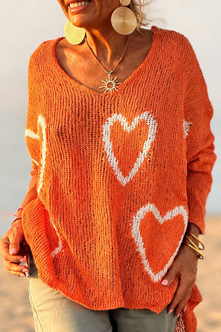 Heart Pattern Relaxed Sweater