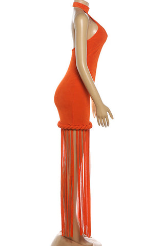 Fringe Hem Halter Dress