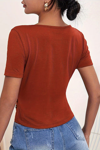 Cutout Wrap T-Shirt with Button Details