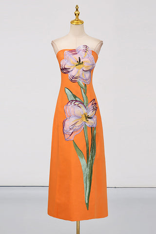 Strapless Floral Midi Dress