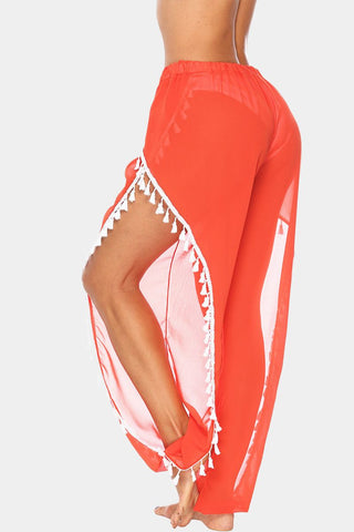 Tassel Trim Split-Leg Pants